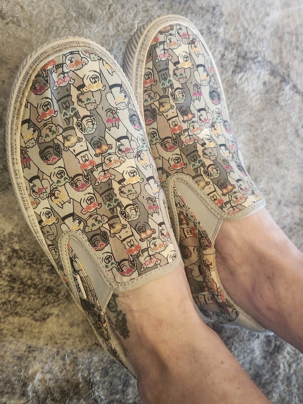 BOBS from Skechers Slip-On Pug Print Sneakers - Gray with Multicolor Accents